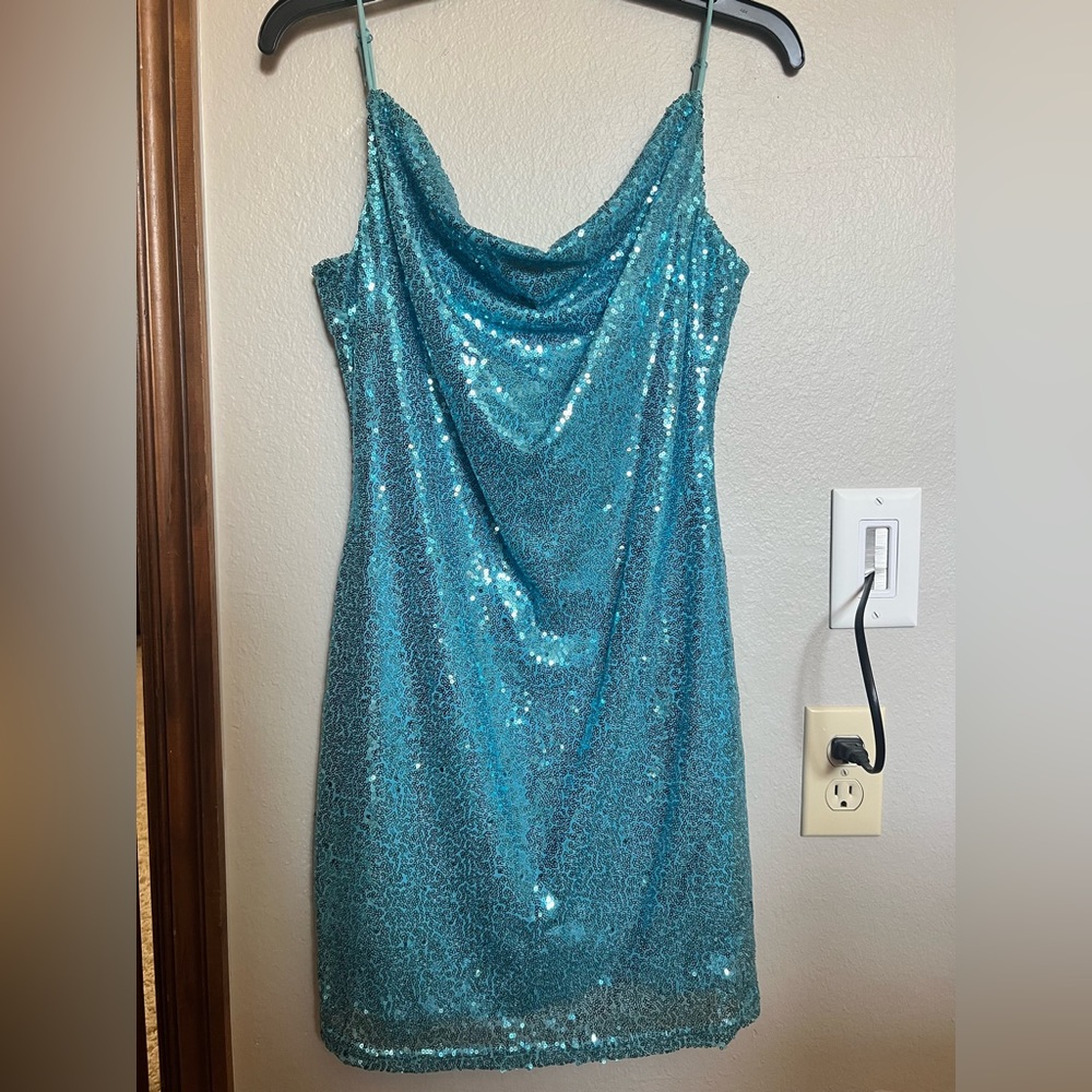 Blue sparkly mini dress